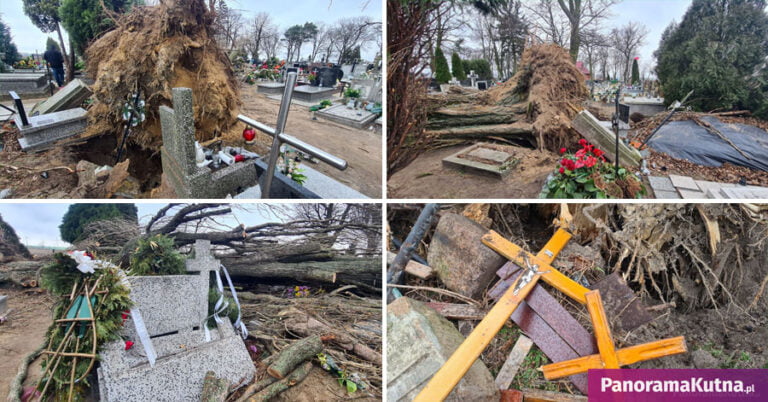 Wielkie straty na cmentarzu po wichurze, zniszczonych kilkanaście pomników [ZDJĘCIA]
