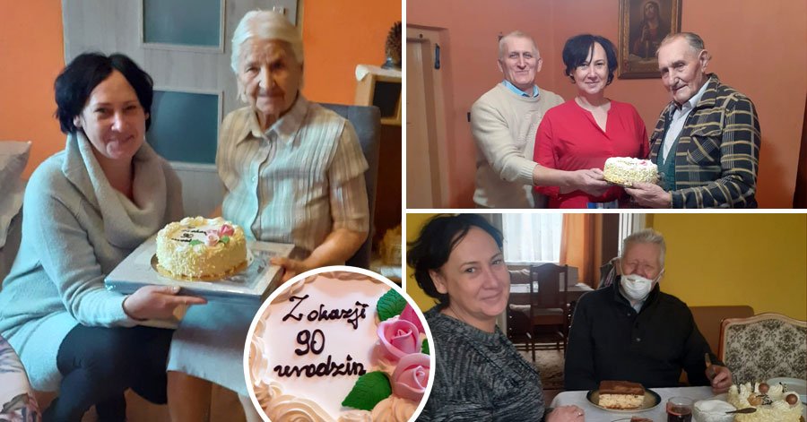 Wójt Dąbrowic Dorota Dąbrowska z urodzinową wizytą u 90-latków / fot. UG Dąbrowice