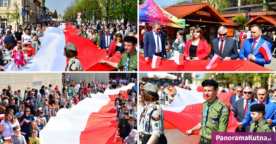 Patriotyczna Majówka w Kutnie. 100-metrowa biało-czerwona flaga w centrum!