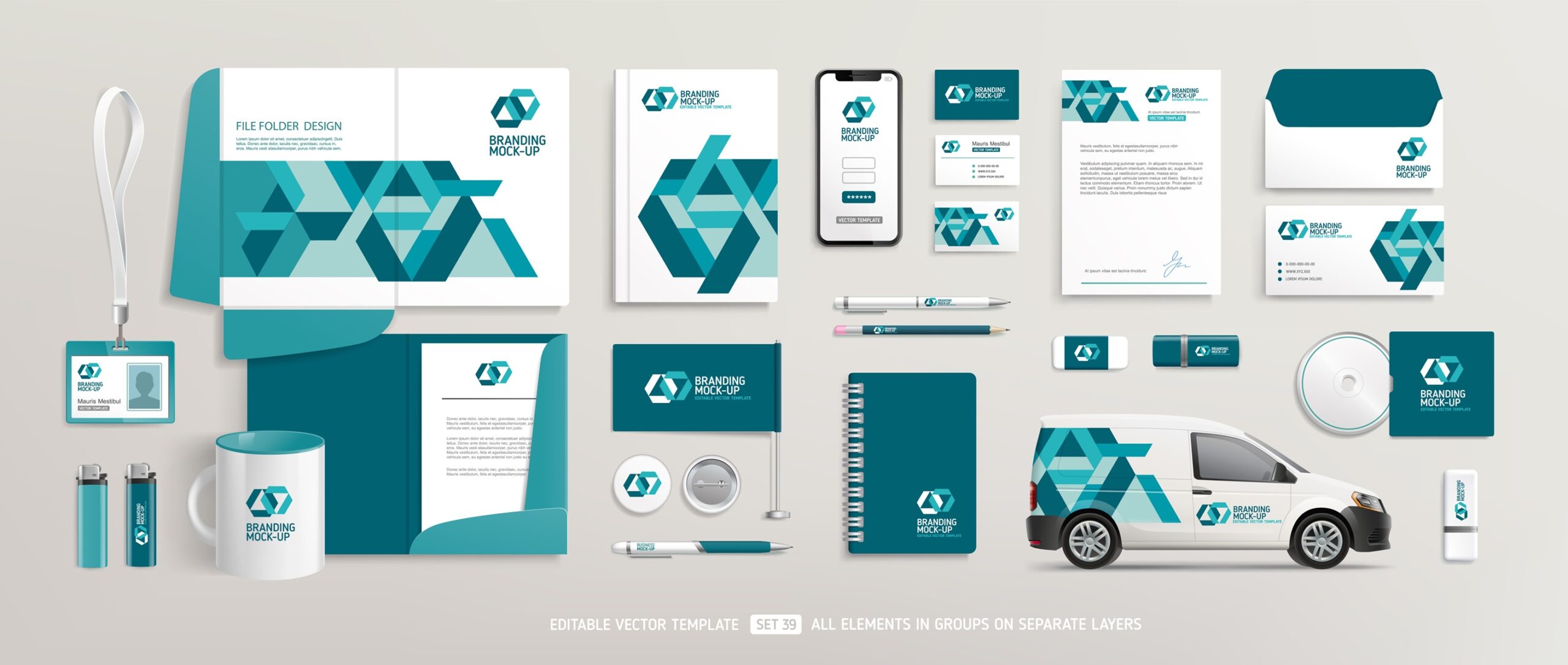 System identyfikacji wizualnej marki – spójne logo firmy używane na różnych nośnikach reklamy.
